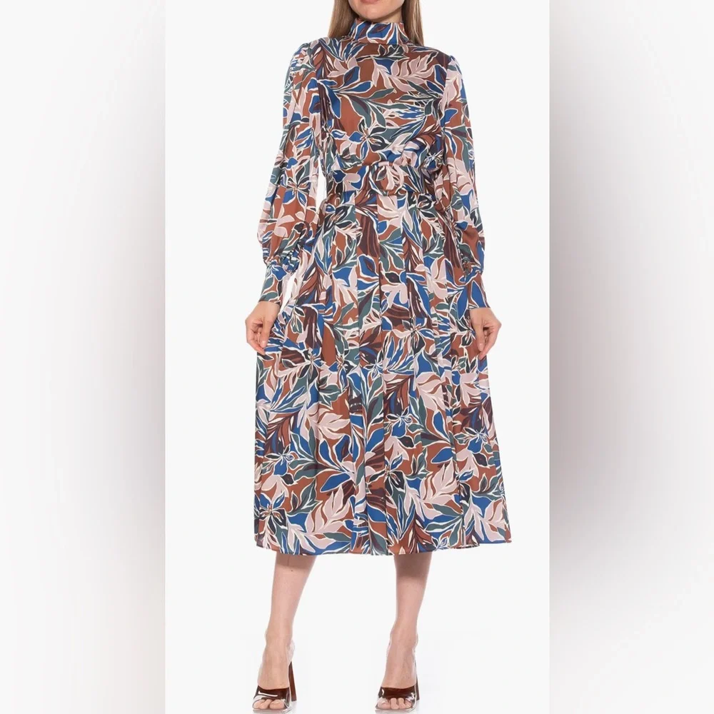 NWT Alexia Admore Safiya Long Sleeve Belted Fit & Flare Dress Size 14 - Picture 1 of 7